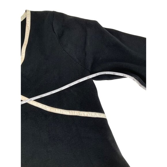 Black Long-Sleeve Knit Top Cream Trim Spenser Jeremy XL Silk career neutral knit - Picture 4 of 6